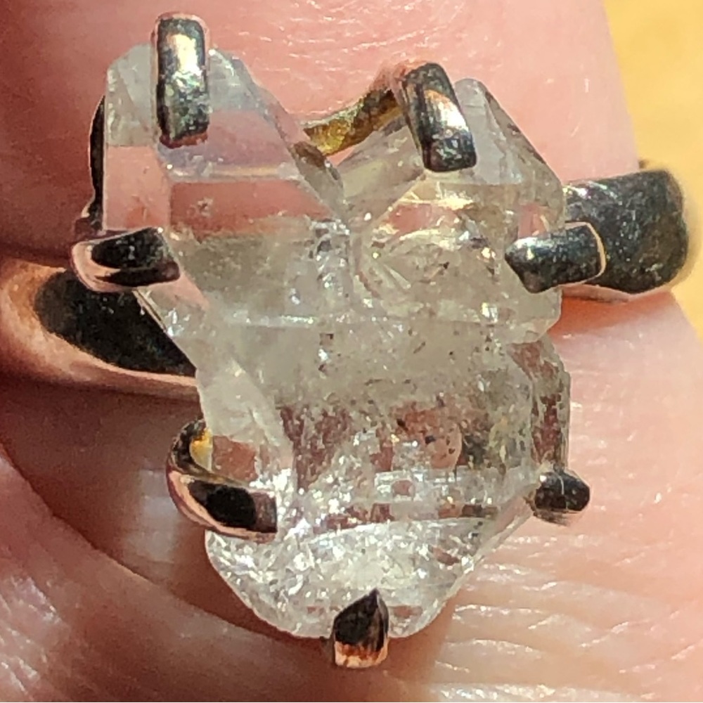 Genuine Herkimer “diamond” quartz ring in sterling silver adjustable in size